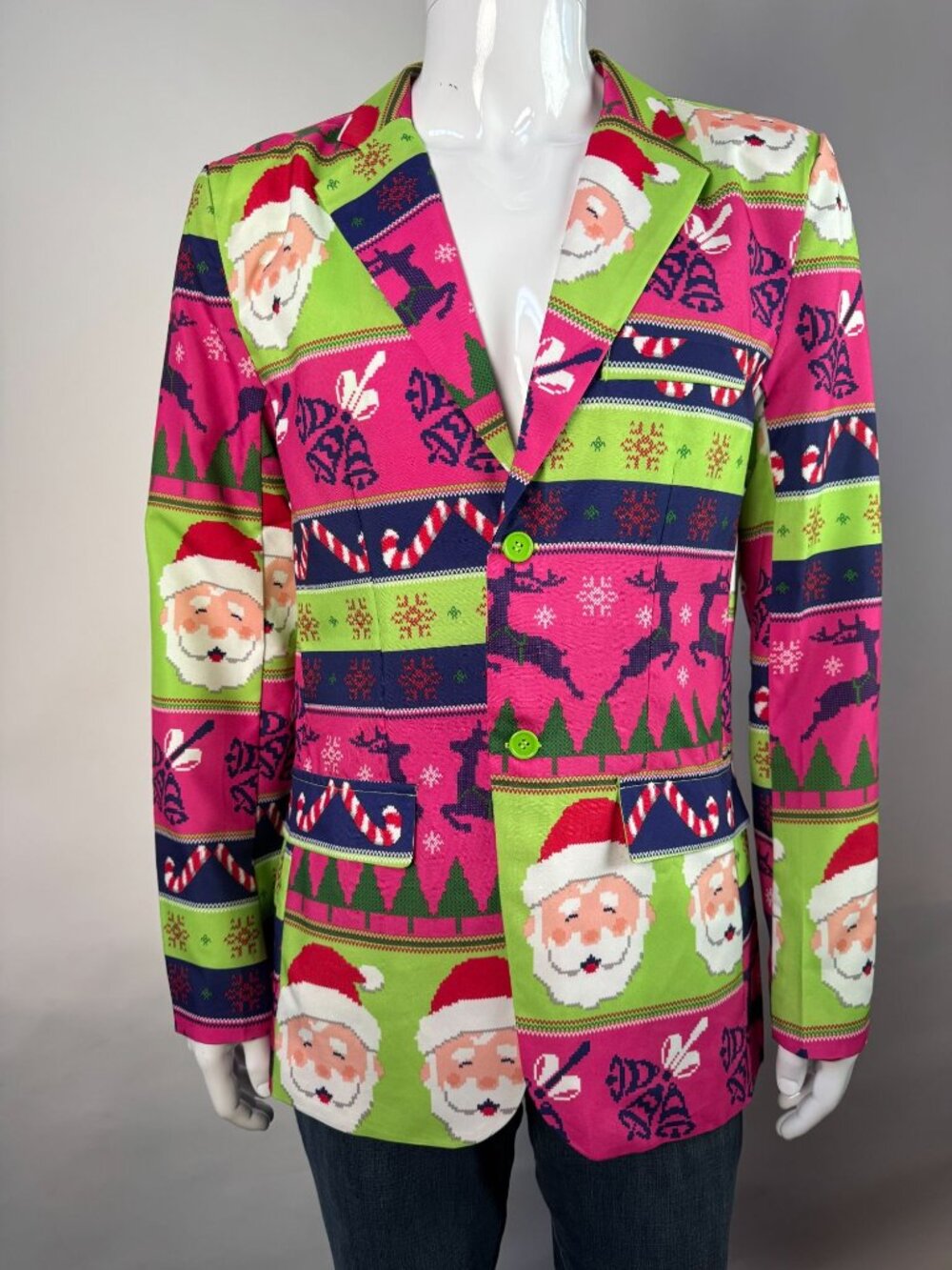 Holiday Time Ugly Christmas Sweater Blazer Jacket S (34-36) 100% Polyester Pink